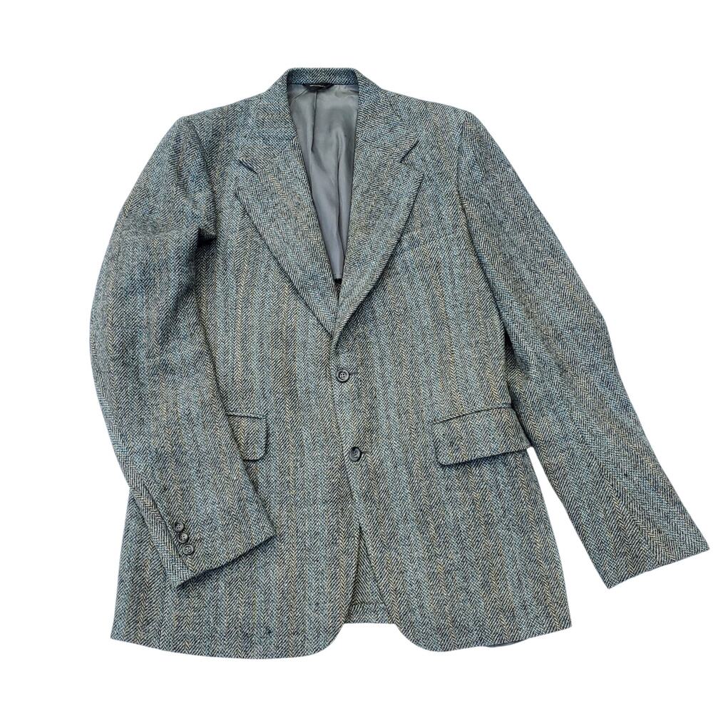 Vintage Harris Tweed Blue Wool Blazer Ivy Prep Heritage Jacket Sport Coat 42L?